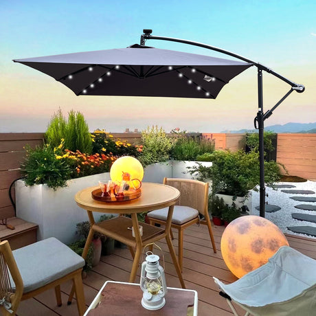 10' outdoor patio umbrella with led lights, crank and stand- waterproof