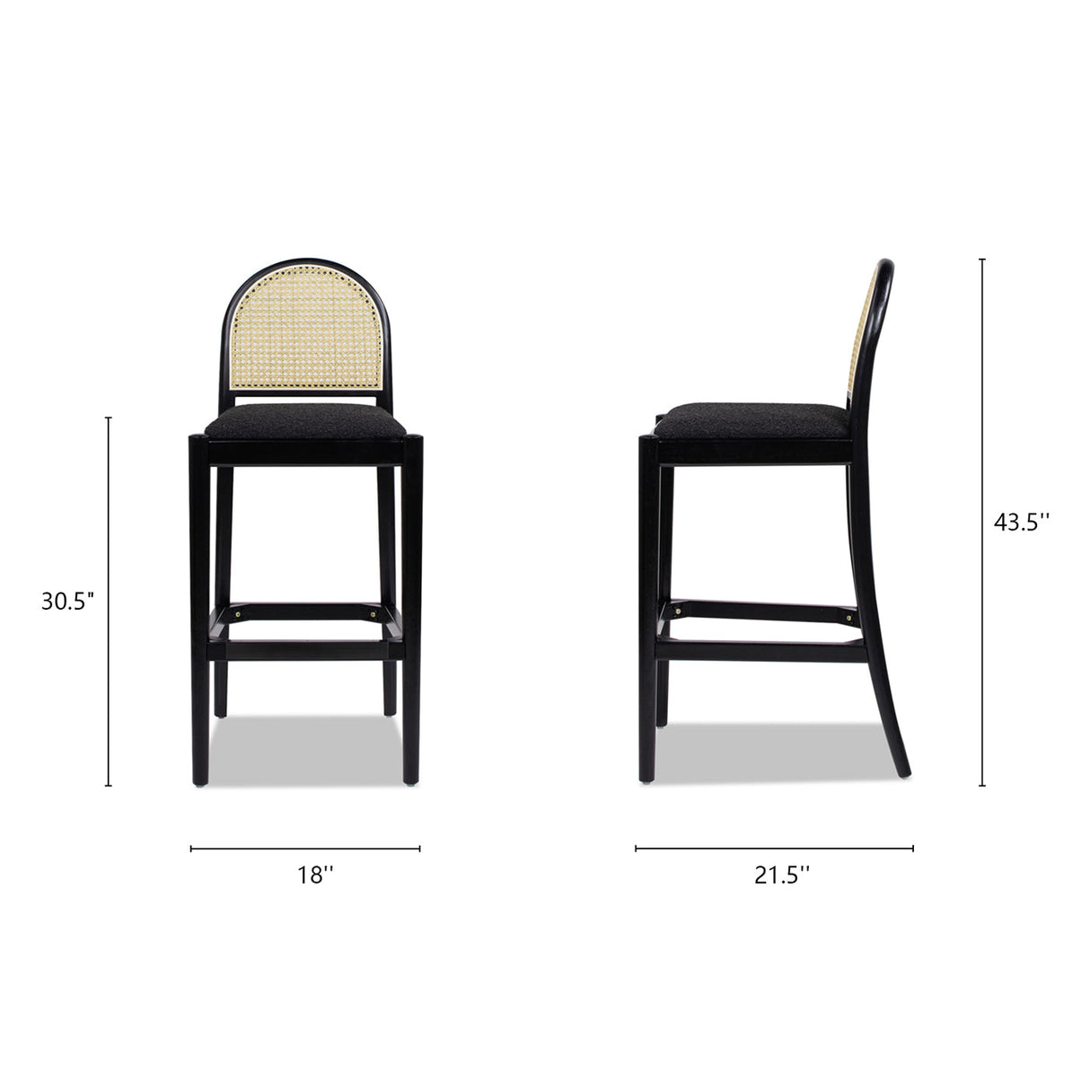 Arlin Upholstered Stool with Curved Back and Footrest, Set of 2