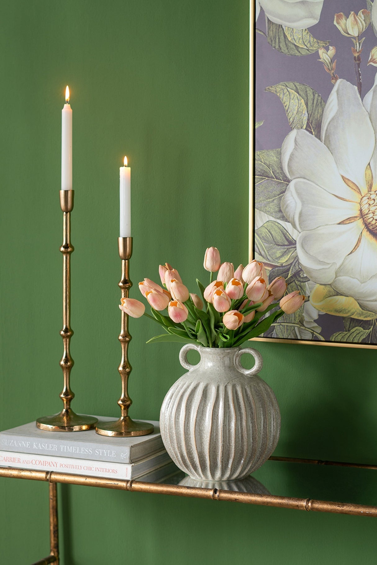 D5x19' Slender Aluminum Taper Candle Holder with Bead Accents, Bronze