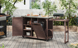 K&K 78.3' Outdoor Kitchen Island with Foldable Grill Table