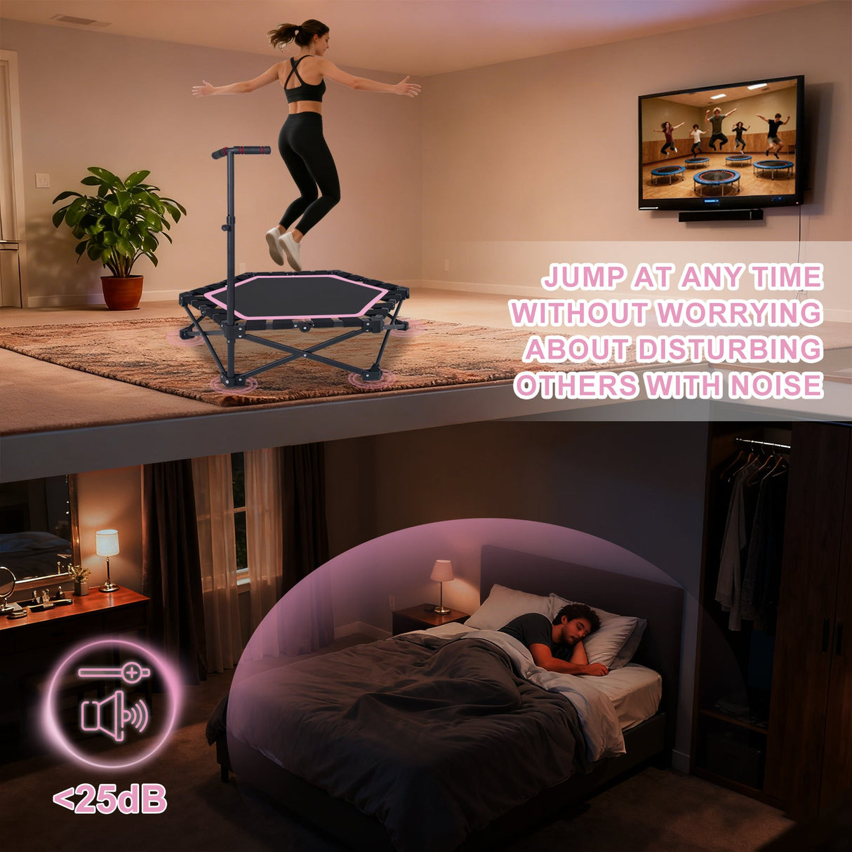 42" Foldable Mini Trampoline with Adjustable T-Bar