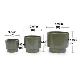 3 Pieces Ceramic Flowerpot Set - Antique Light Green