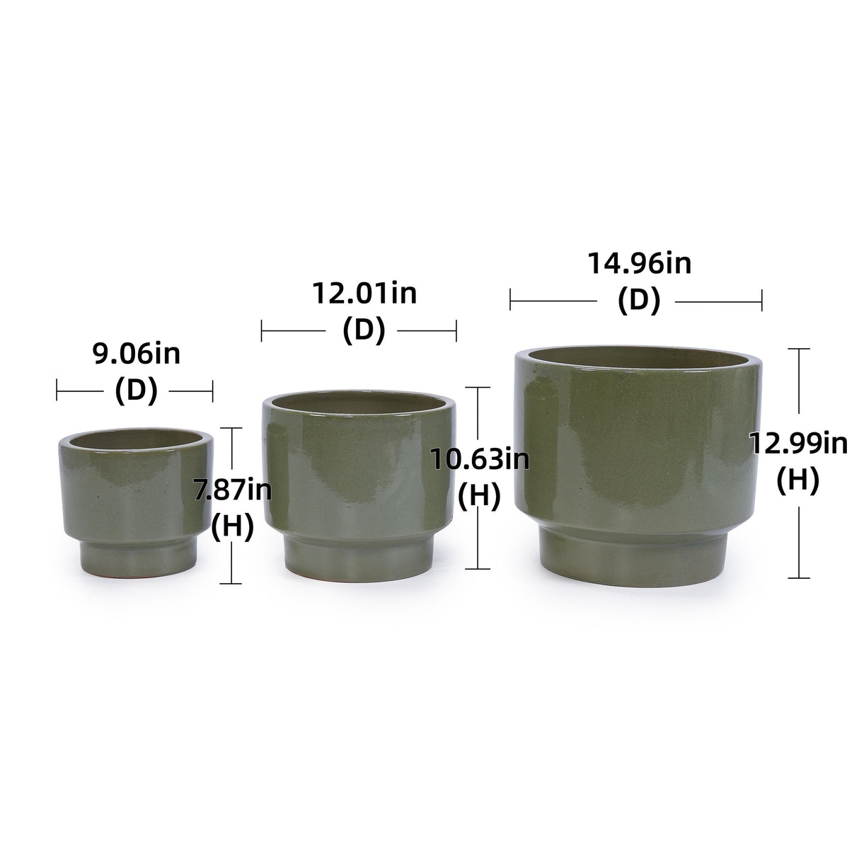 3 Pieces Ceramic Flowerpot Set - Antique Light Green