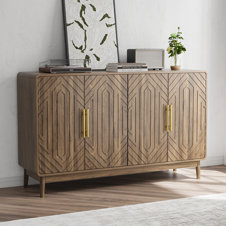 Wood Sideboard with 4 Doors and Metal Handle