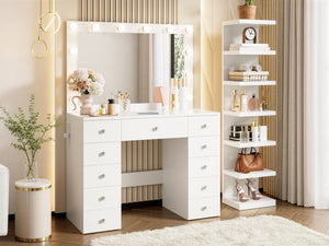 Vanity Desk with 11 Hollywood Bulbs & 7-Tier Storage Shelves