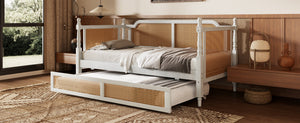 Traditional Style Rattan Twin Size Daybed with Twin Trundle