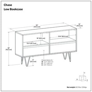 Chase - Low Bookcase - Rustic Natural Aged Brown