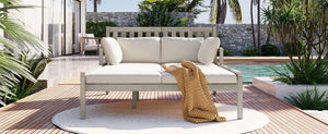 Outdoor Daybed With Four Pillows (Gray+Beige Cushion)