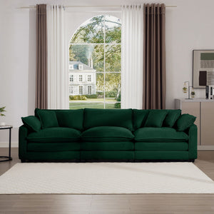 Mid-Century Modern 3 Seater Sectional Sofa with Arm and Throw Pillows - Fabric