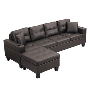 Modern Sectional Sofa Set With Chaise Lounge And Cup Holder