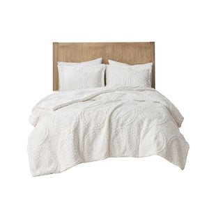Full/Queen Embroidered Medallion Faux Fur Ultra Plush Comforter Mini Set