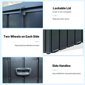 190 Gallon Metal Deck Box, Waterproof Steel Outdoor Storage Bench
