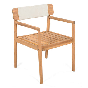 Creative Braided Acacia Wood Outdoor Dining Chairs with Armrests – Set of 2