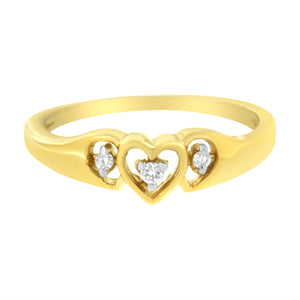 10KT Yellow Gold 1/20 cttw Diamond Triple Heart Diamond Ring (K-L, I1-I2) - Size 7