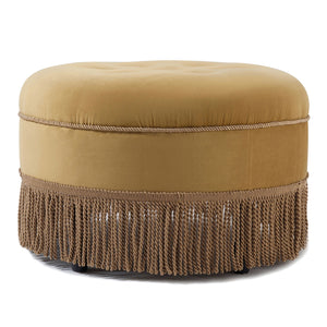 Luxurious Round Upholstered Ottoman with Fringe – Yellow or Purple