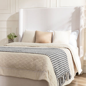 Harper Tall Headboard Upholstered Bed in Textured Ivory Canvas