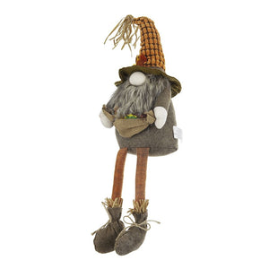 Sitting Gnome With Maple Leaf, For Holiday Harvest Festival Fall Festival & Thanksgiving Table Decorations (Set of 2) - Orange Multi