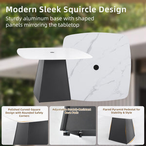 Outdoor Patio Dining Set, Squircle Dining Table, Dining Chairs With Sunbrella Cushions