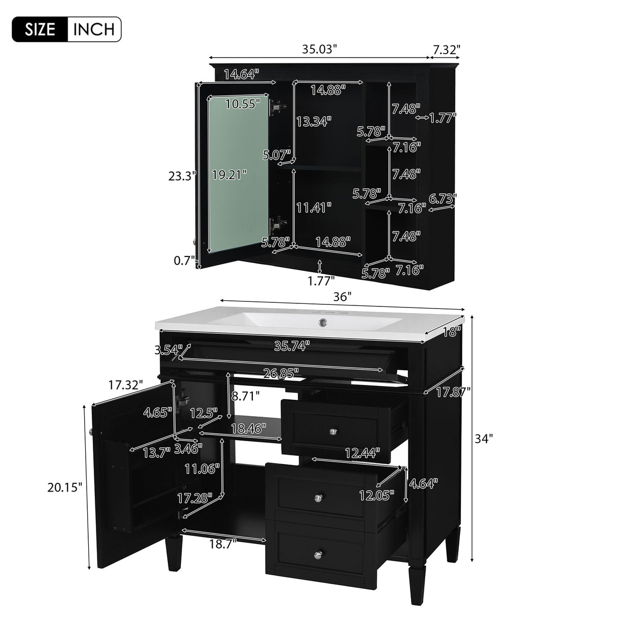 Bathroom Vanity With Top Sink, Storage Cabinet With Mirror