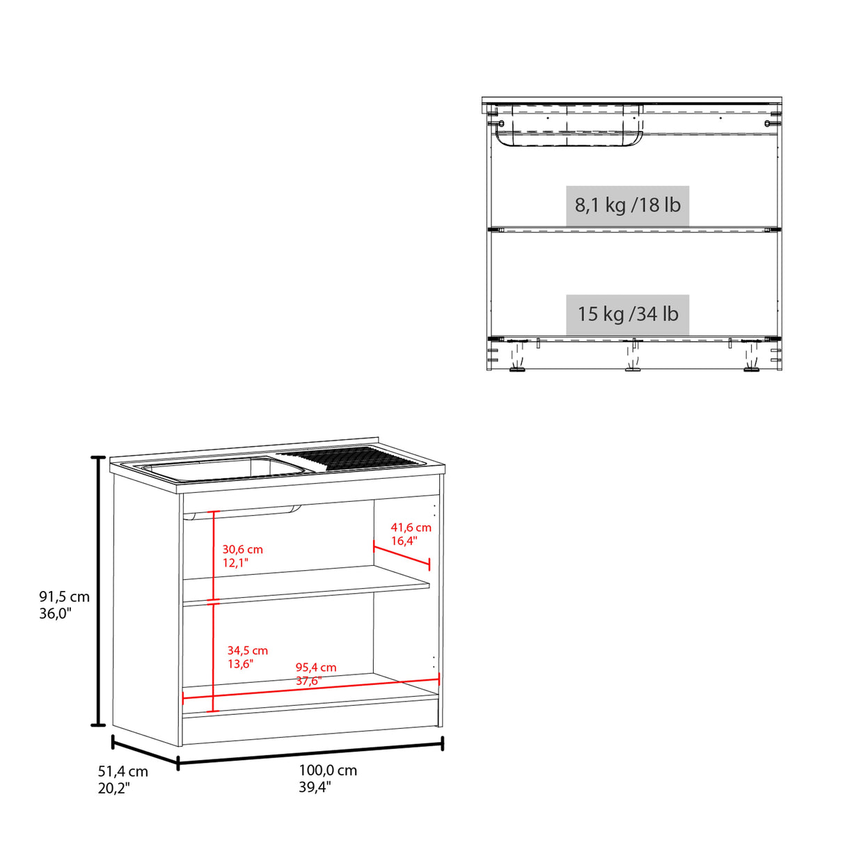 Utility Sink Cabinet 36" H, 2 Doors, 2 Shelves