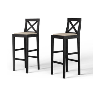 Bar Chair Counter Height Stool with Backrest Black Set of 2