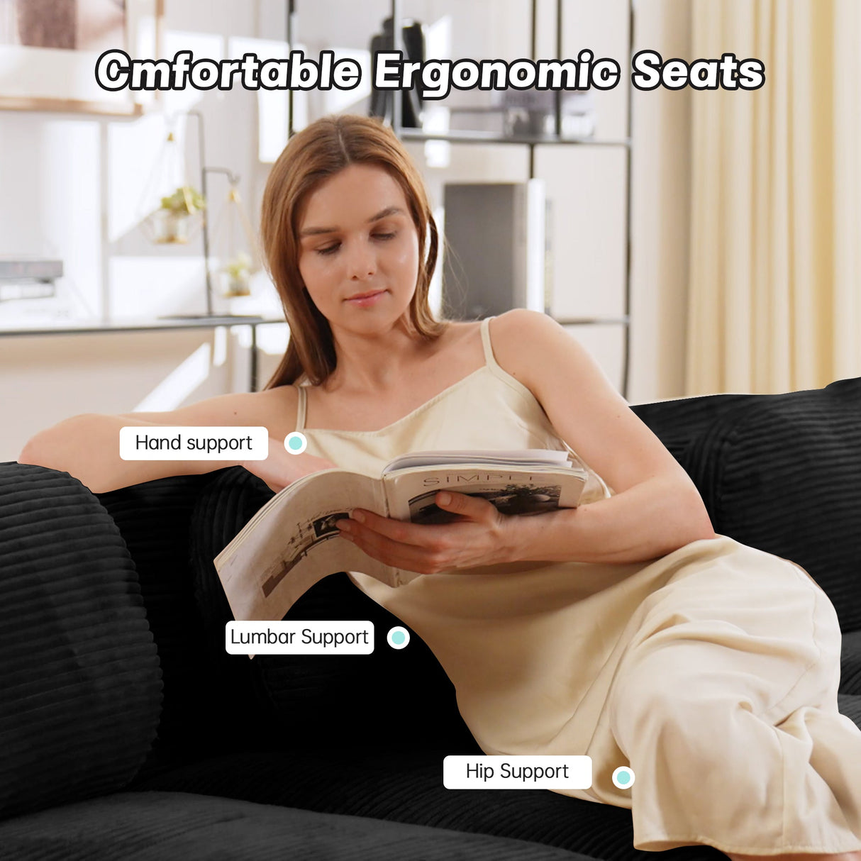 U-Shaped Modular Sofa with Breathable Corduroy Fabric