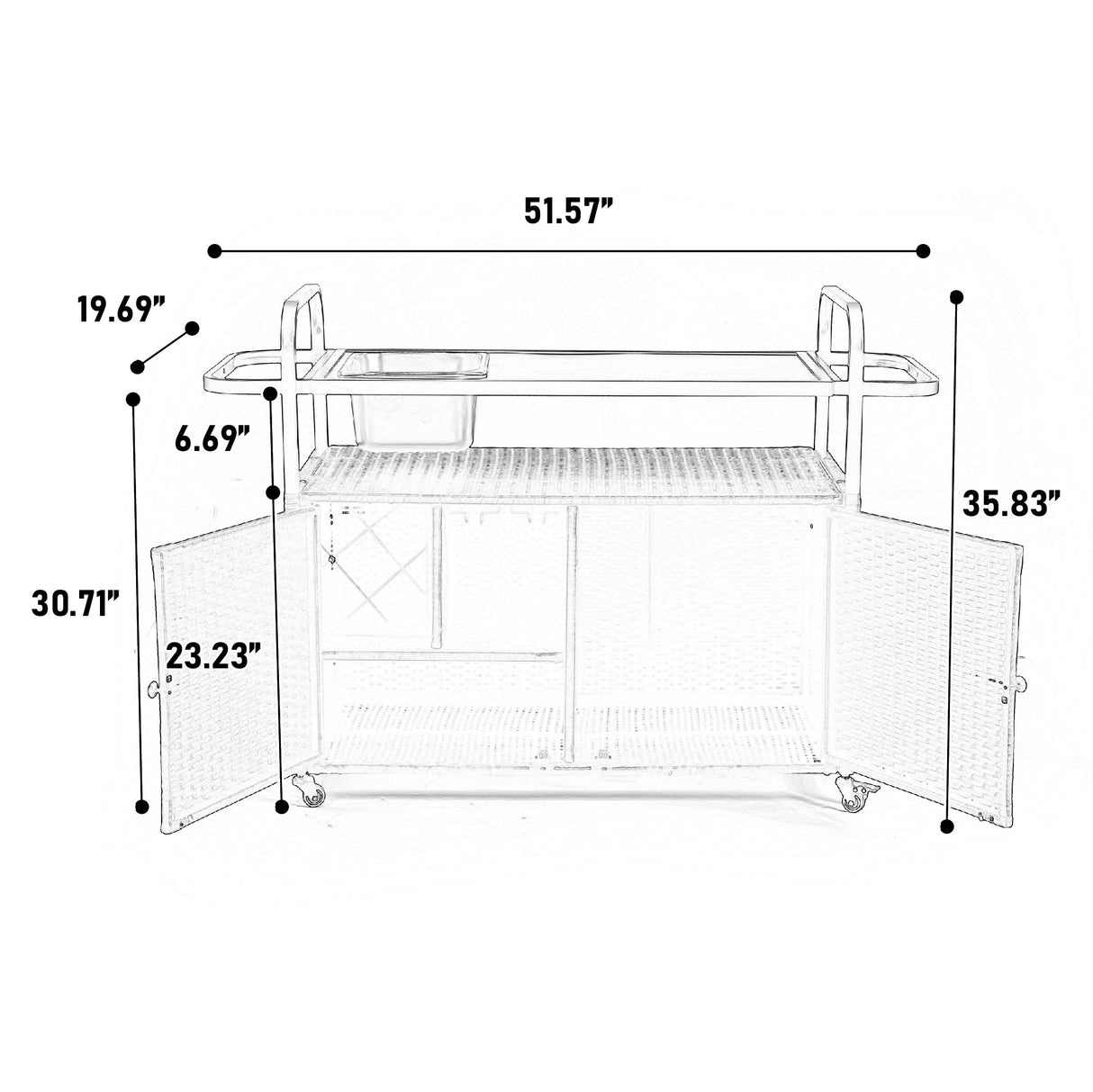 Outdoor Bar Table with Wicker Cabinet and Steel Top