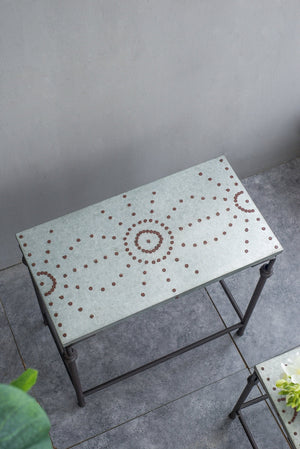 Set of 3 Metal Nesting Tables with Galvanized Tops - Antique Gray