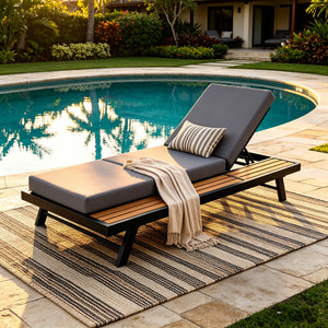 Black Iron + Teak Finish Chaise Lounge Set
