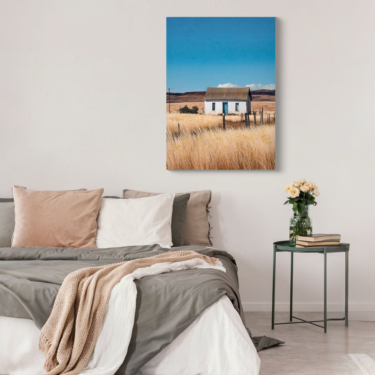 House Barn Picture Wall Art For Home Decor - Natural / Blue