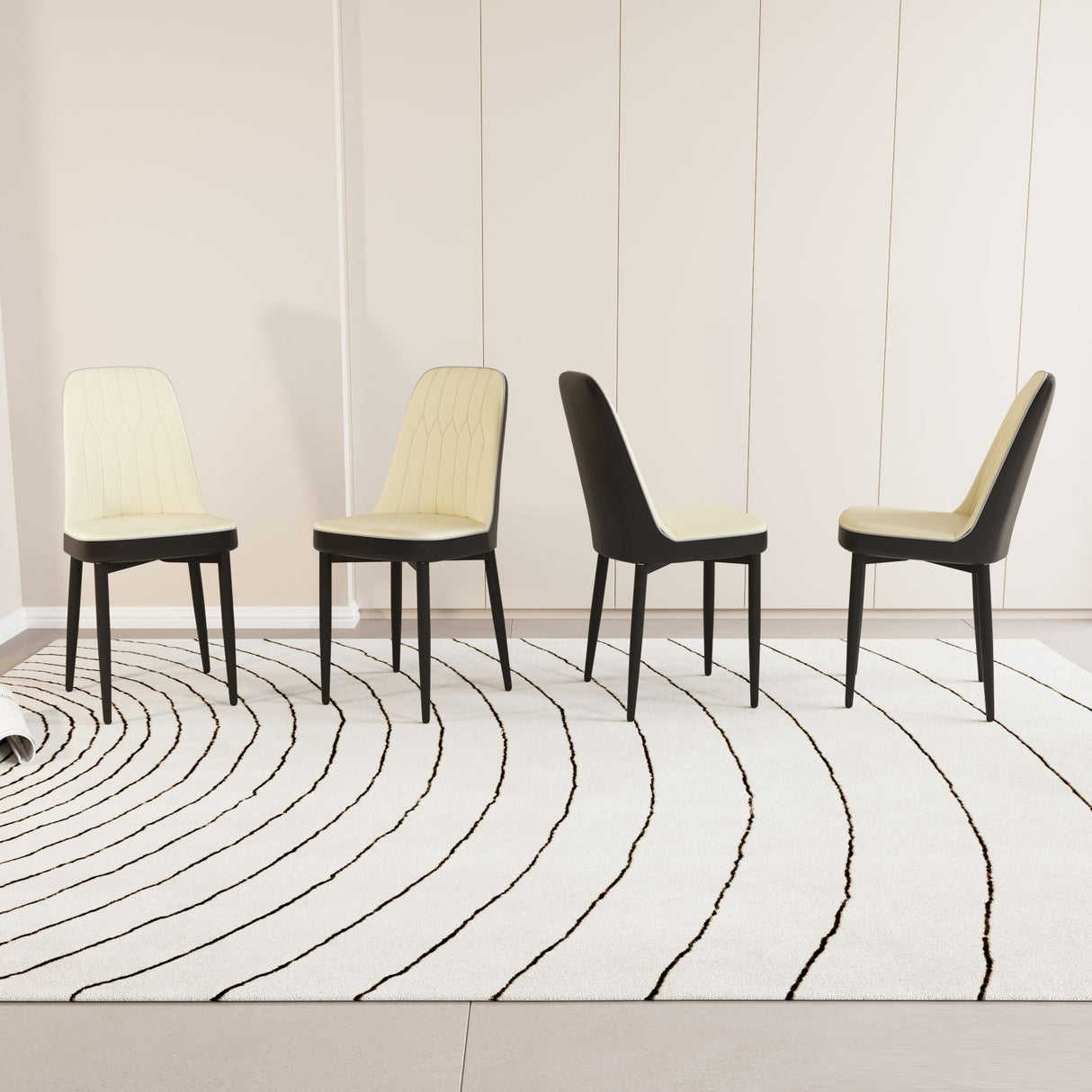 Modern Dining Chair With Cushions And Metal Legs