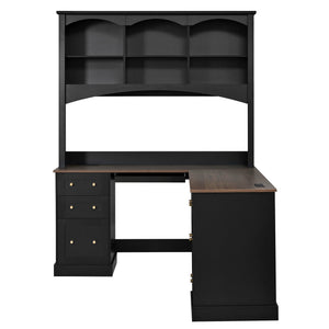 Space-Saving L-Shaped Computer Desk with Keyboard Tray & Charging Stations