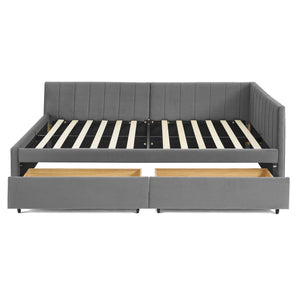 Full Size Upholstered Tufted Bed Frame with Two Drawers