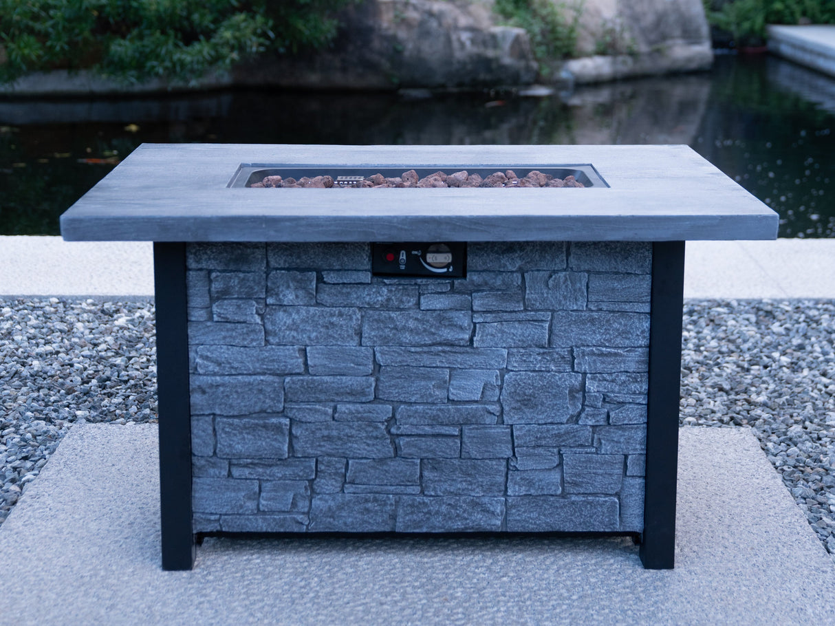 44"W x 25"H Outdoor Propane Fire Pit Table, 50,000 BTU, Cultured Stone