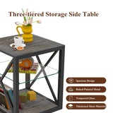 Modern End Table Nightstand with Tempered Glass & Wood Grain MDF