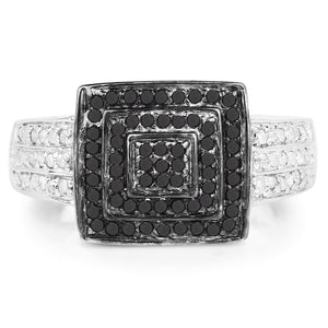 0.55 Carat Genuine Black Diamond and White Diamond .925 Sterling Silver Ring