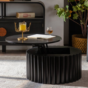 Round Coffee Table With Lift Handcrafted Relief