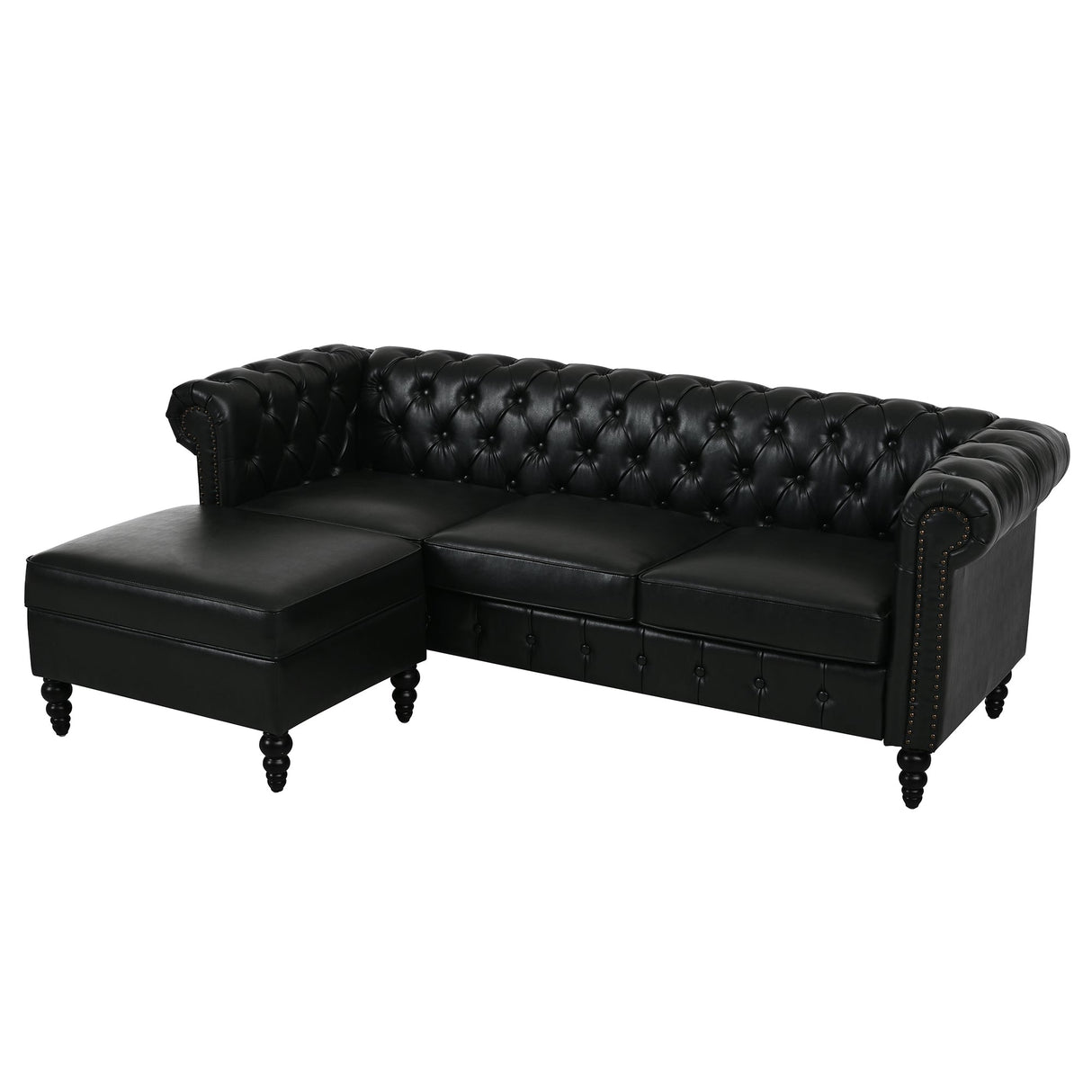 U-style 85" Modern 4-Seater L-Shaped Sectional Sofa with Storage Ottoman