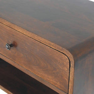 Solid Wood Large Curve Floating Bedside, 1-Drawer, 1 Open Slot, Chestnut