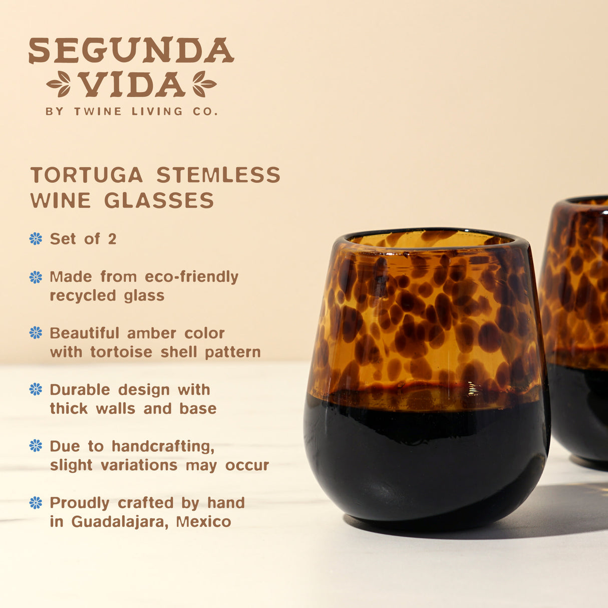 Tortuga recycled stemless wine glass set by twine living