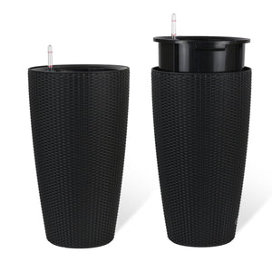 Set of 2 Faux Rattan Tall Planters with Automatic Watering System