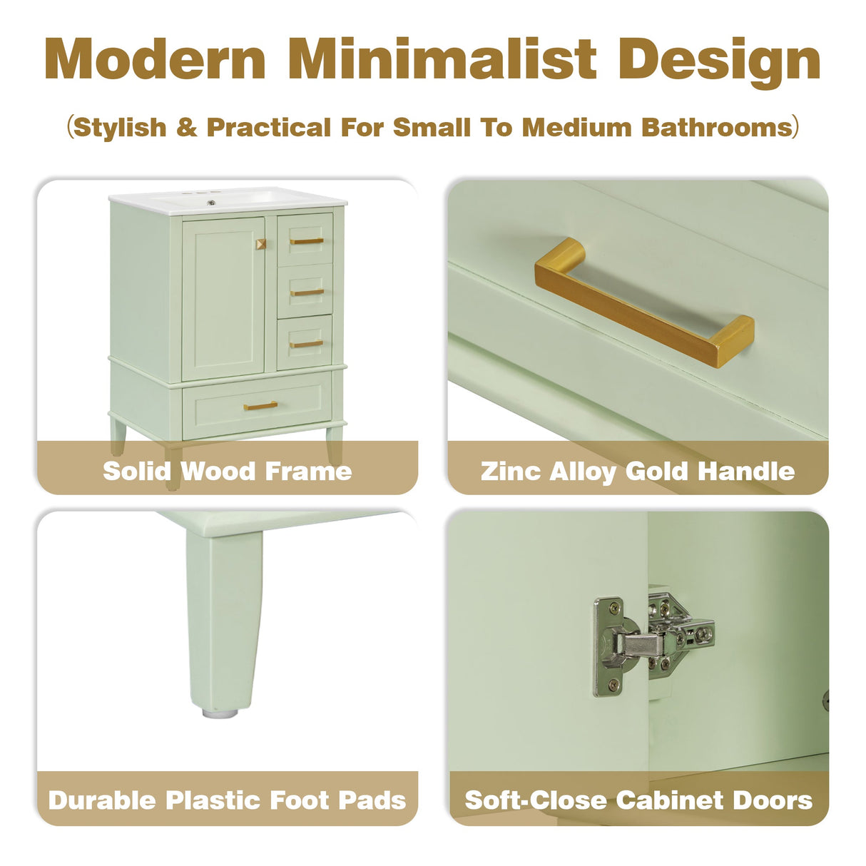 24.8" Bathroom Vanity with Ceramic Sink, Modern Freestanding Cabinet