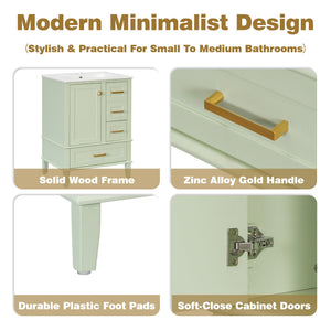 24.8" Bathroom Vanity with Ceramic Sink, Modern Freestanding Cabinet
