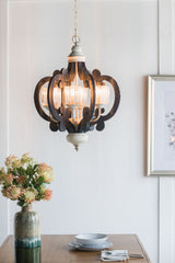Wood Chandelier 6 Light Farmhouse Pendant Lighting Cream
