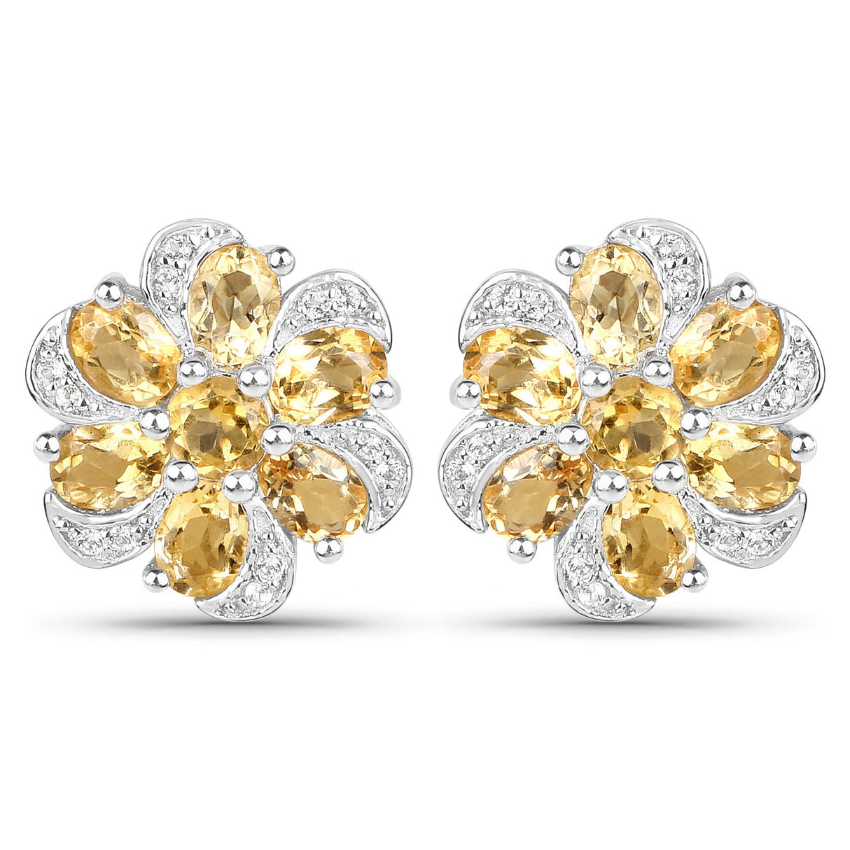 7.92 Carat Genuine Citrine and White Topaz .925 Sterling Silver 3 Piece Jewelry Set (Ring, Earrings, and Pendant w/ Chain)