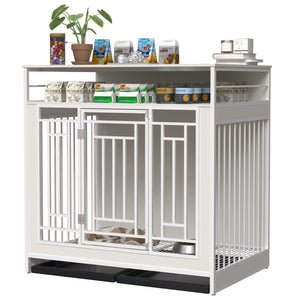 43.3 Inch Wooden Dog Crate Furniture with Divider and Storage