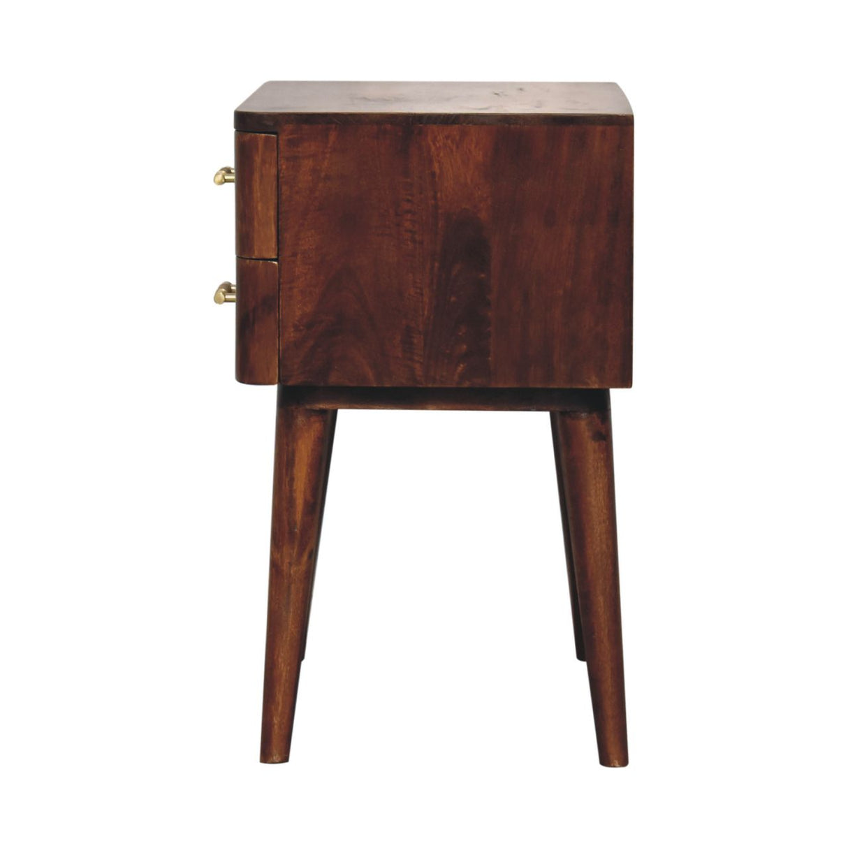 Solid Wood Chestnut T-Bar Nightstand, 2-Drawers, Nordic Legs