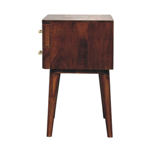 Solid Wood Chestnut T-Bar Nightstand, 2-Drawers, Nordic Legs