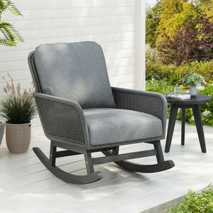 Contemporary Minimalist Wicker Rocking Chair With Soft Cushions