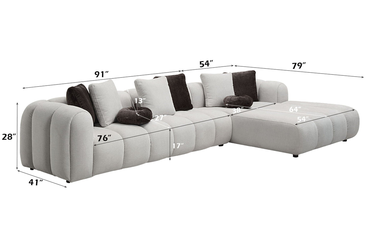 Manilla Sectional Sofa With 8 Pillows - Ivory White